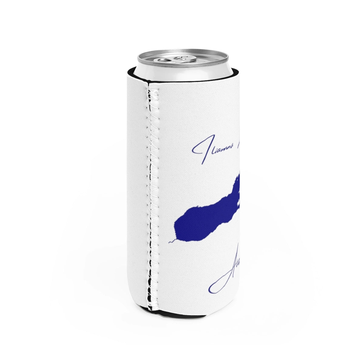 Alaska Iliamna Lake Slim Can Koozie all position view from right white.webp