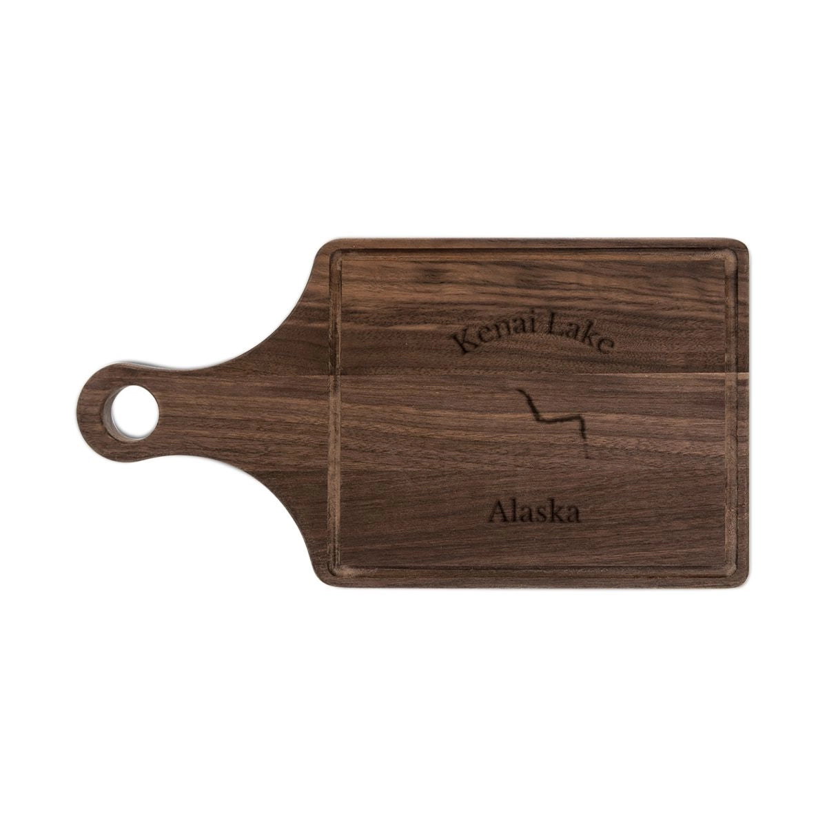 Alaska Kenai Lake Engraved Cutting Board front position view from front walnut.webp