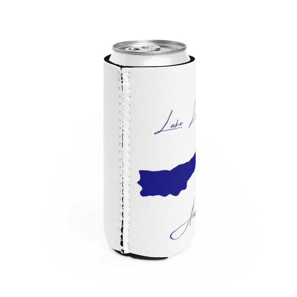 Alaska Lake Lucille Slim Can Koozie all position view from right white.webp