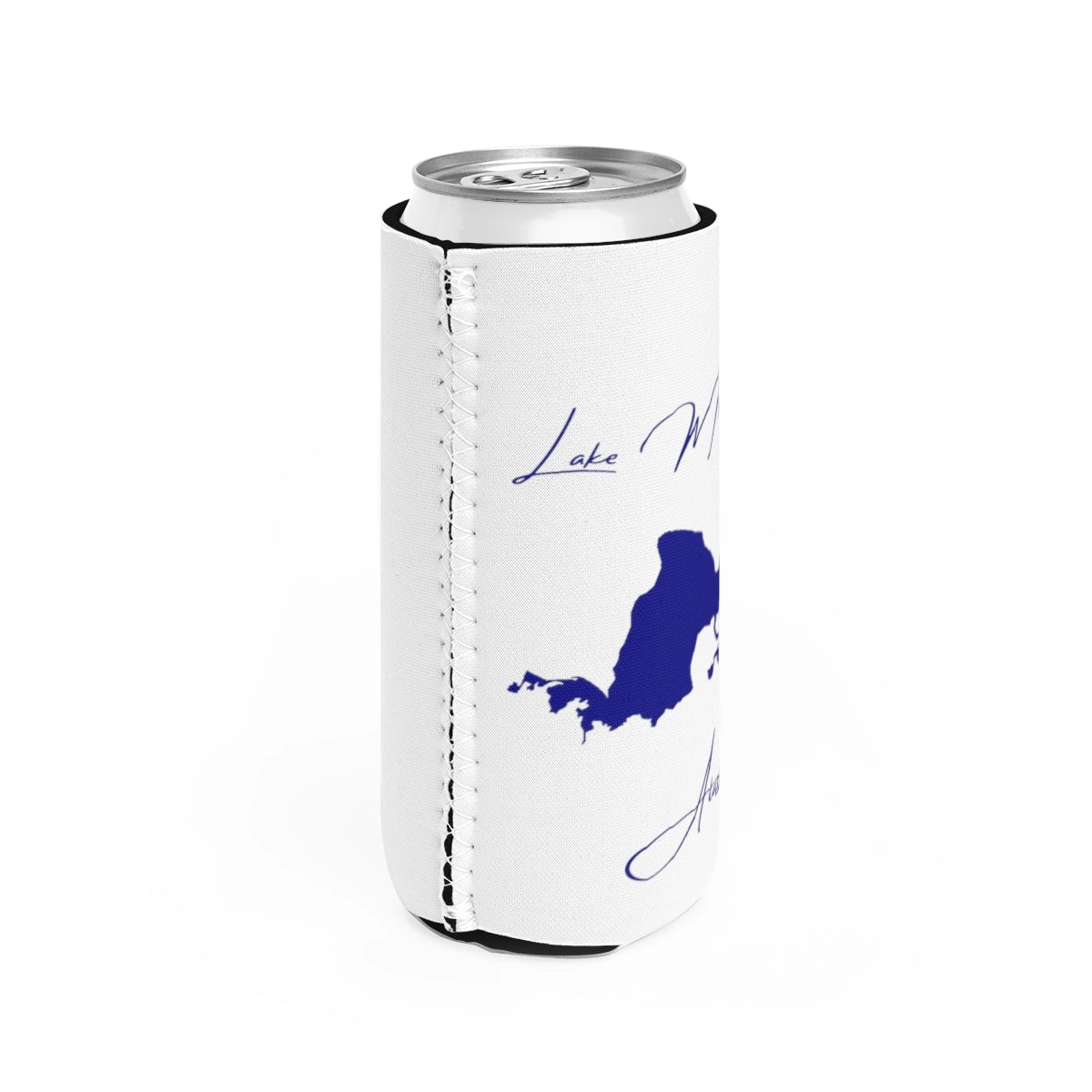 Alaska Lake Minchumina Slim Can Koozie all position view from right white.webp