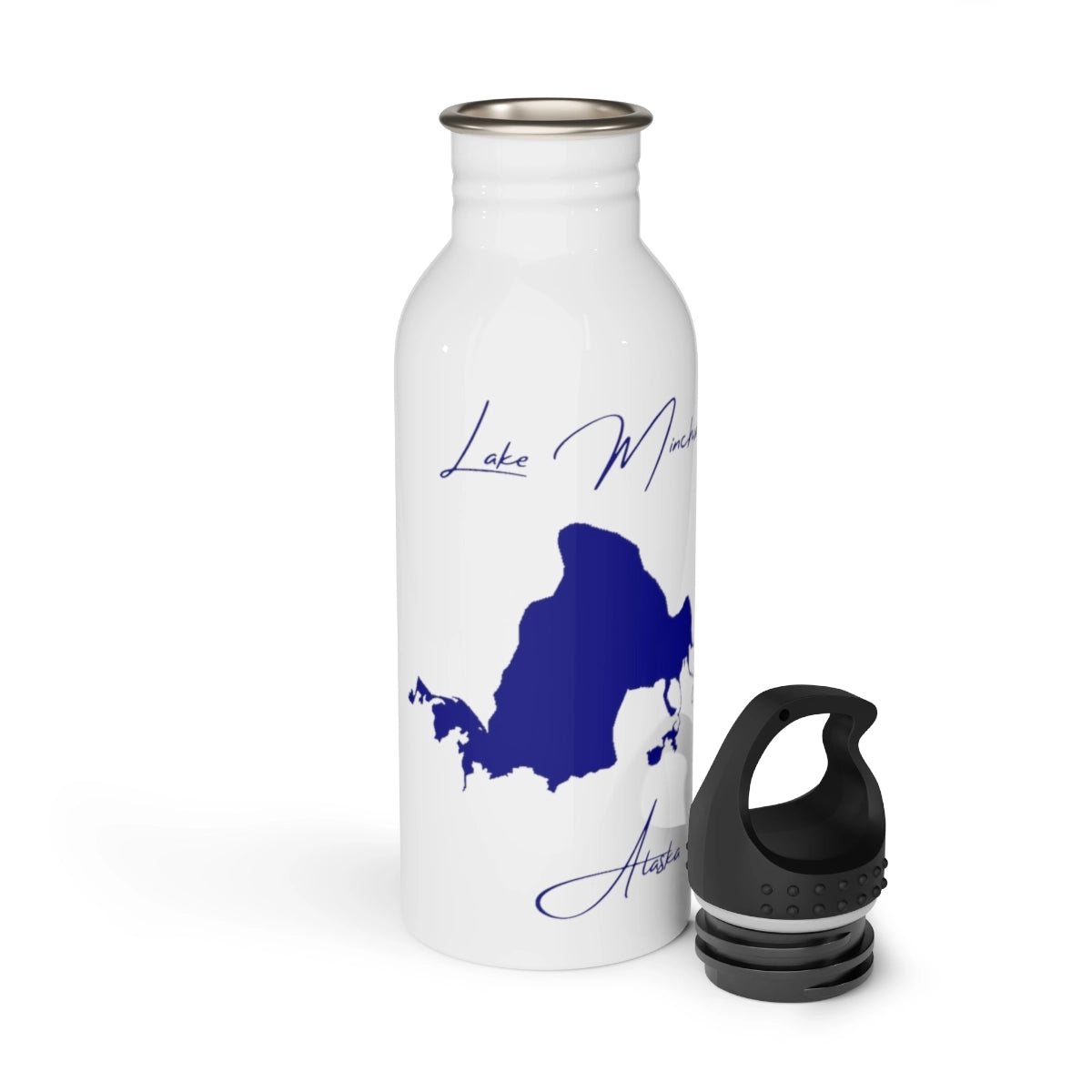 Alaska Lake Minchumina Water bottle other position view from open white.webp