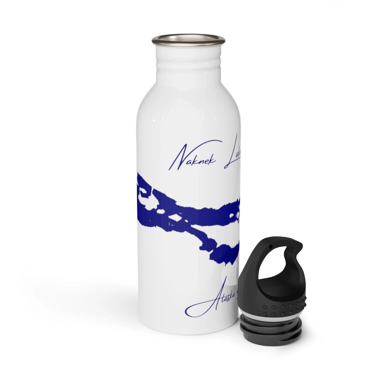 Alaska Naknek Lake Water bottle other position view from open white.webp