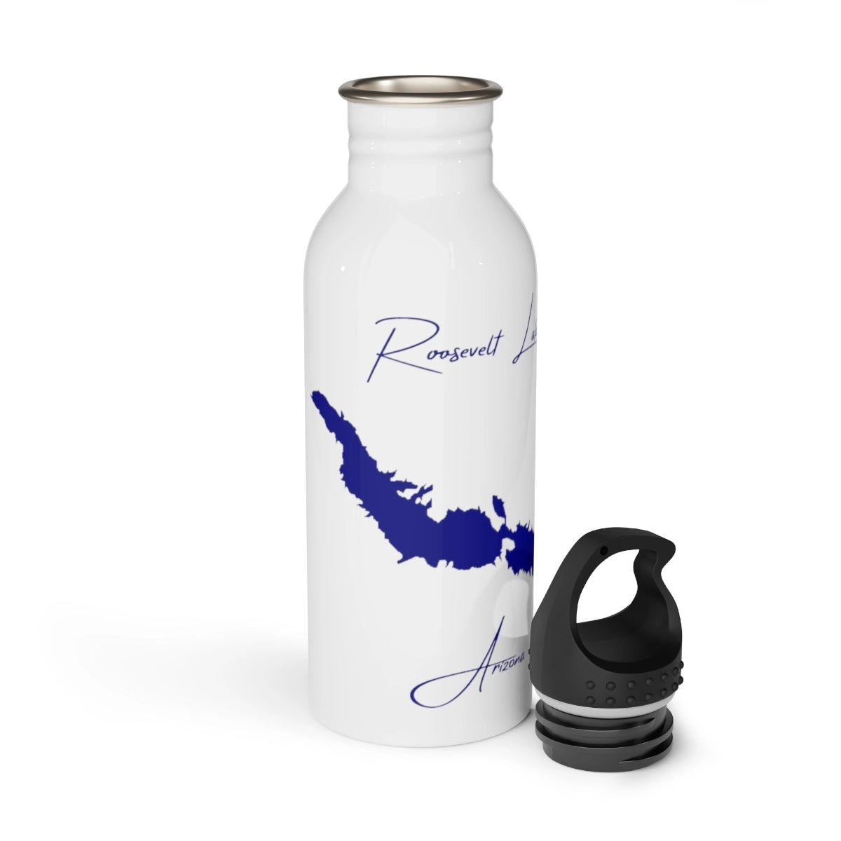 Arizona Roosevelt Lake Water bottle other position view from open white.webp