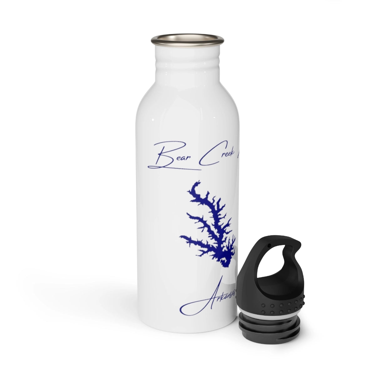 Arkansas Bear Creek Lake Water bottle other position view from open white.webp