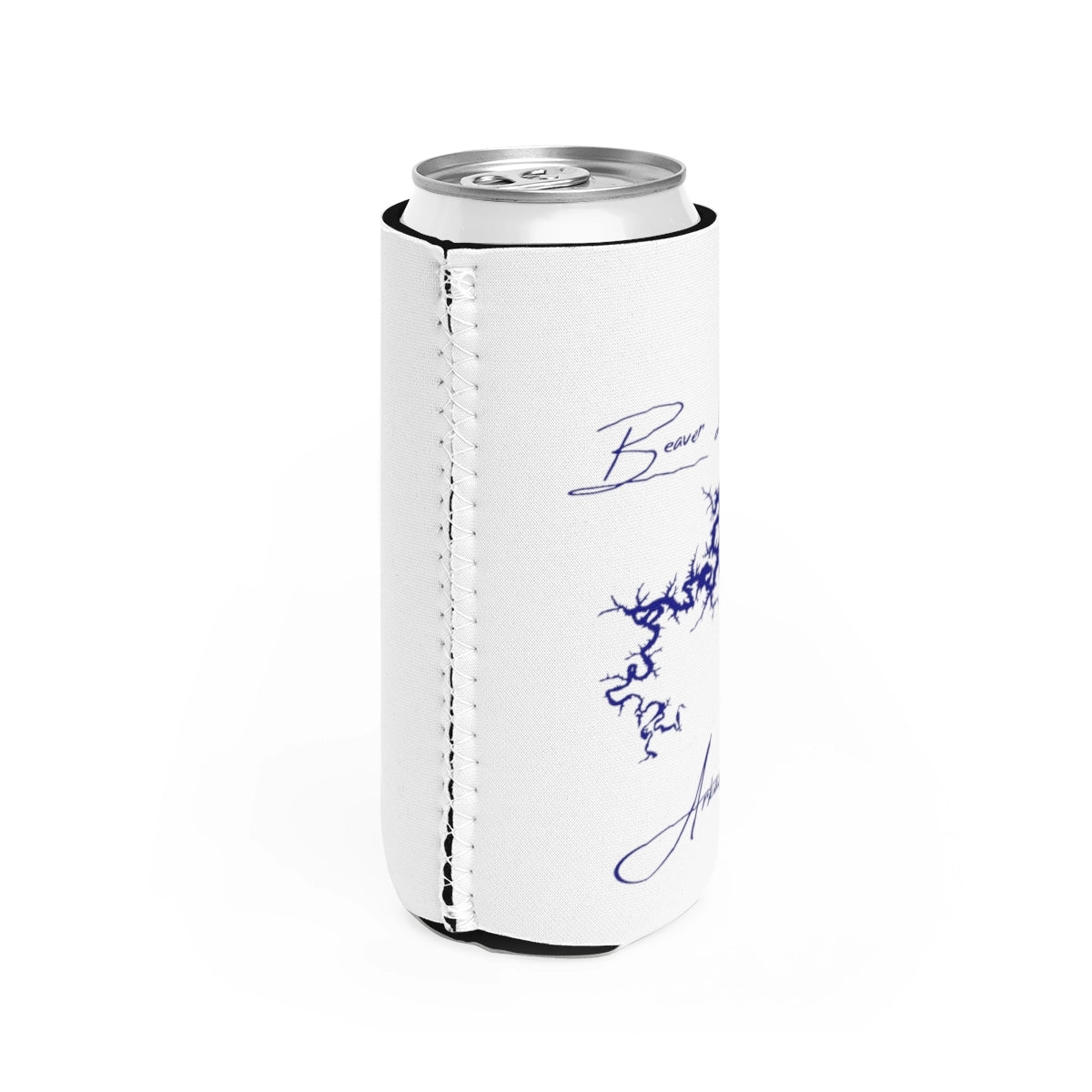 Arkansas Beaver Lake Slim Can Koozie all position view from right white.webp