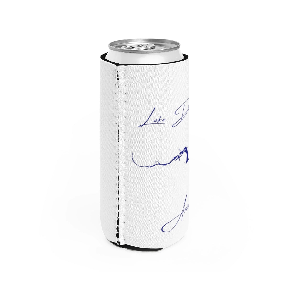 Arkansas Lake Dardanelle Slim Can Koozie all position view from right white.webp