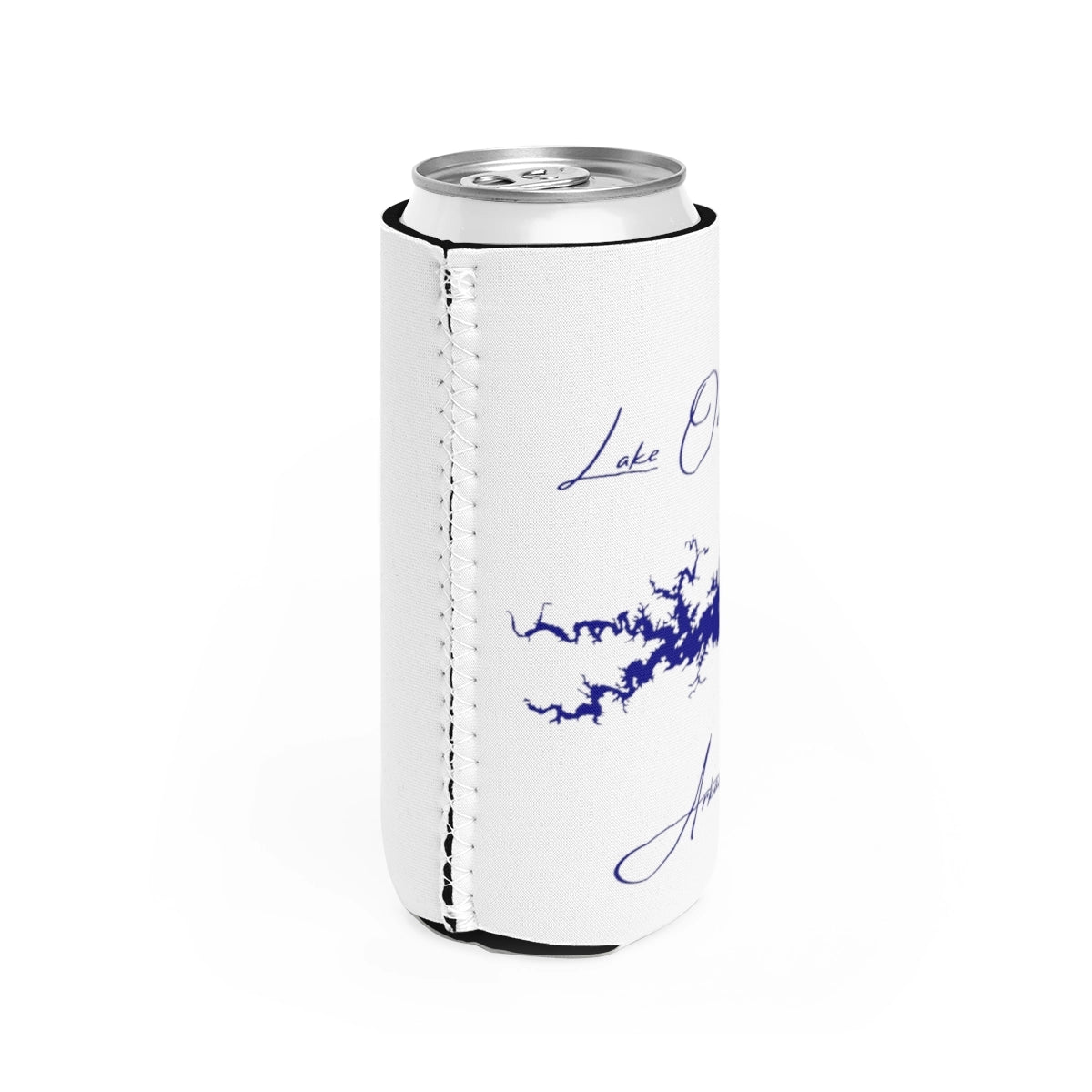 Arkansas Lake Ouachita Slim Can Koozie all position view from right white.webp