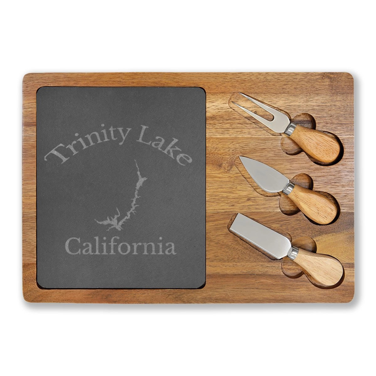 California Trinity Lake Engraved Charcuterie Board other position view from front 13 3 4 x 9 3 4.webp