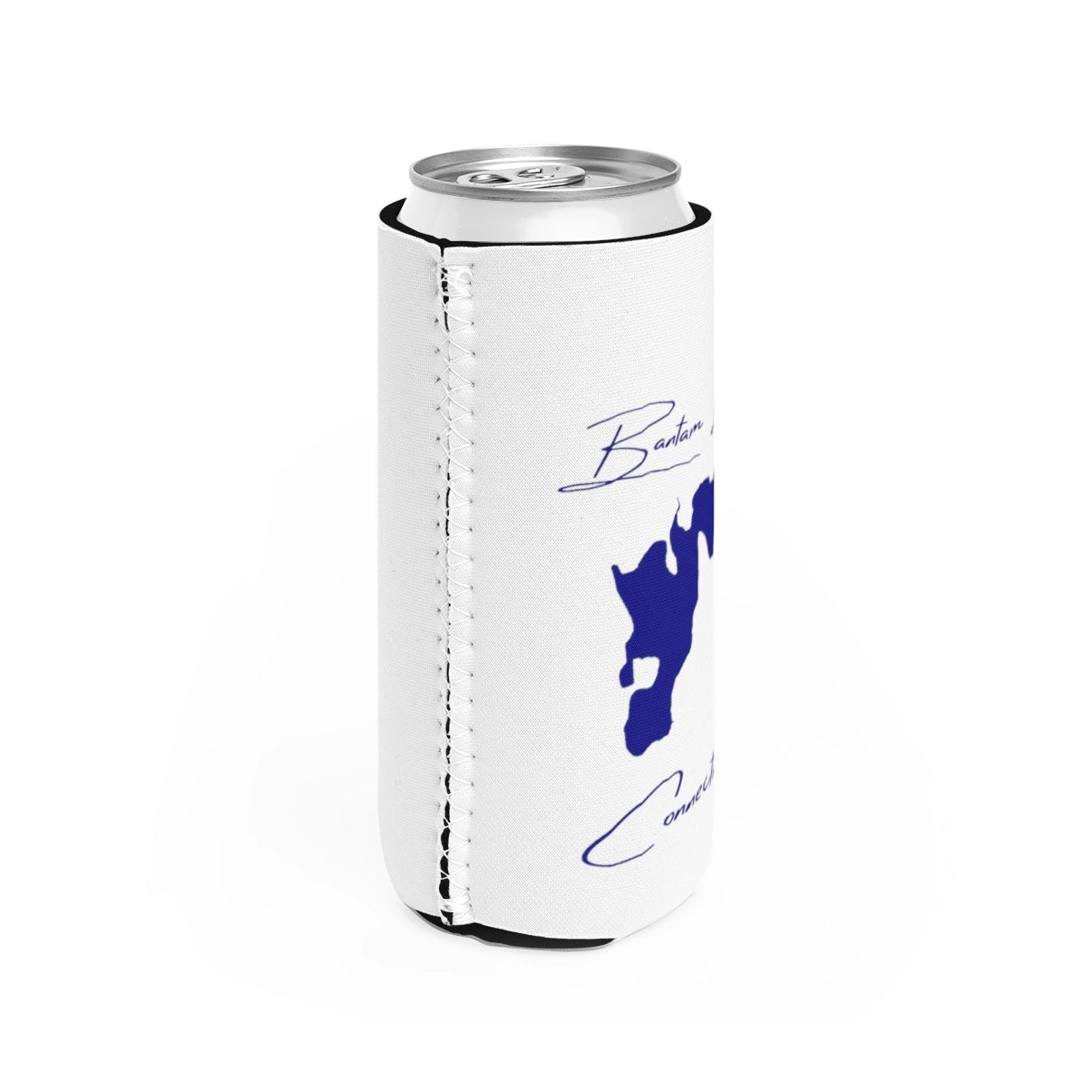 Connecticut Bantam Lake Slim Can Koozie all position view from right white.webp