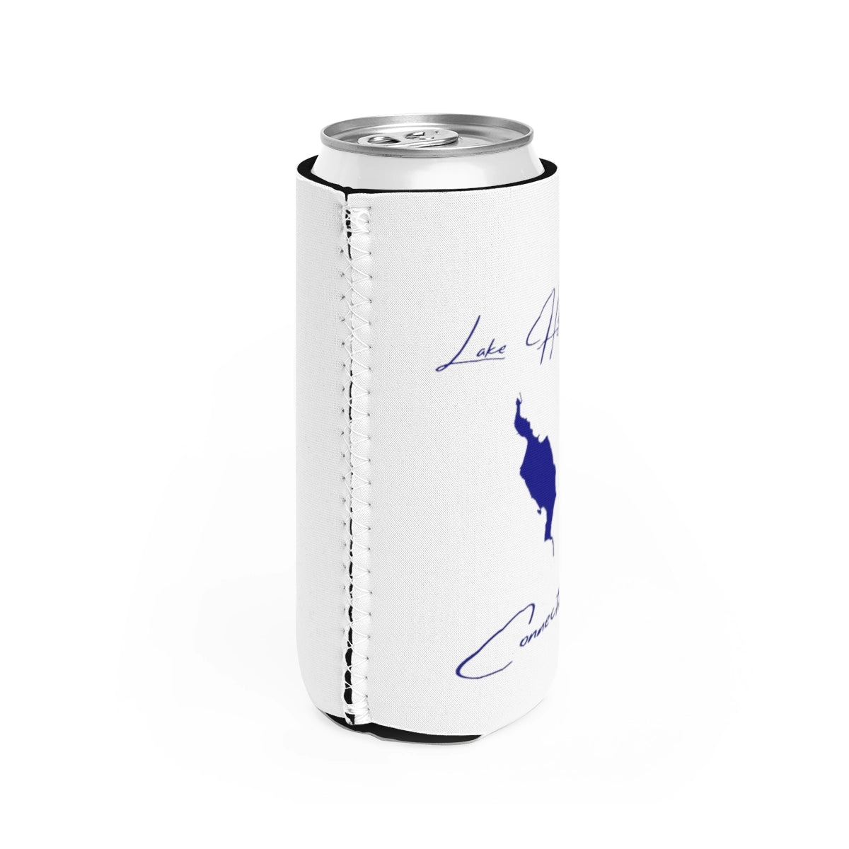 Connecticut Lake Hayward Slim Can Koozie all position view from right white.webp