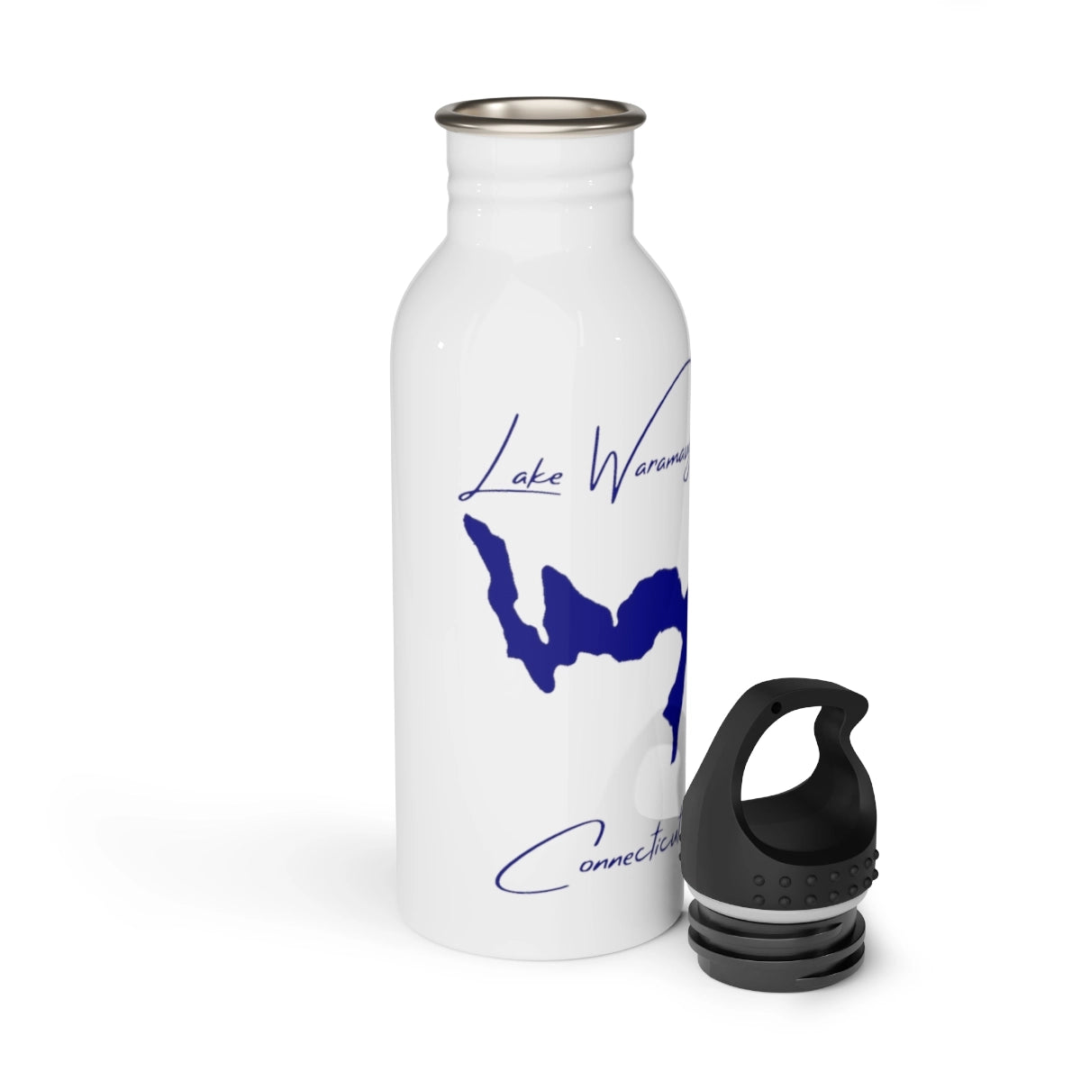 Connecticut Lake Waramaug Water bottle other position view from open white.webp