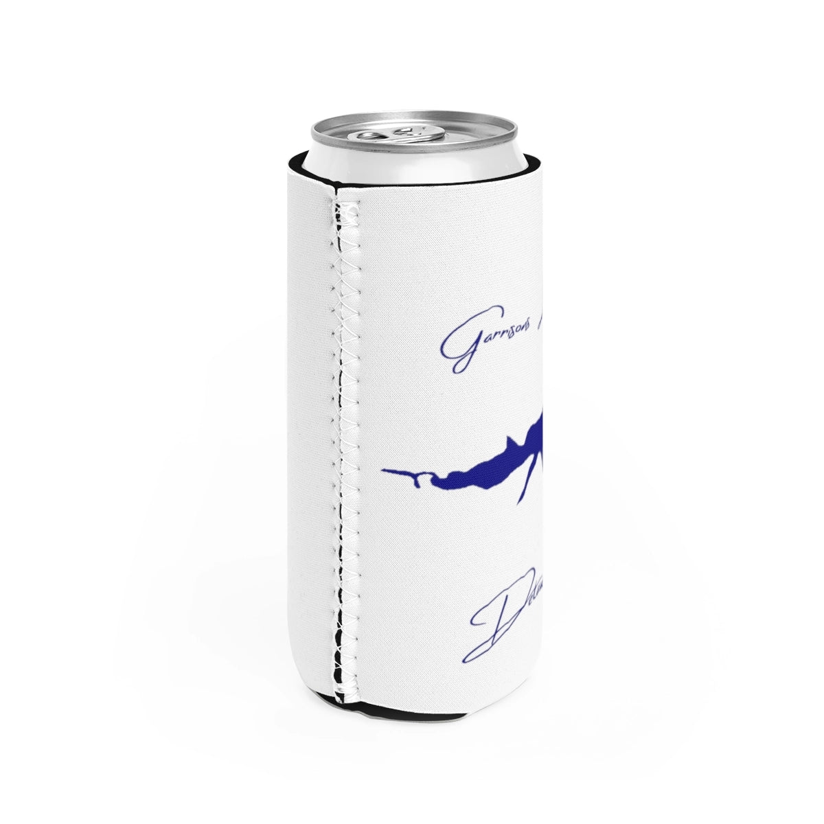 Delaware Garrisons Lake Slim Can Koozie all position view from right white.webp