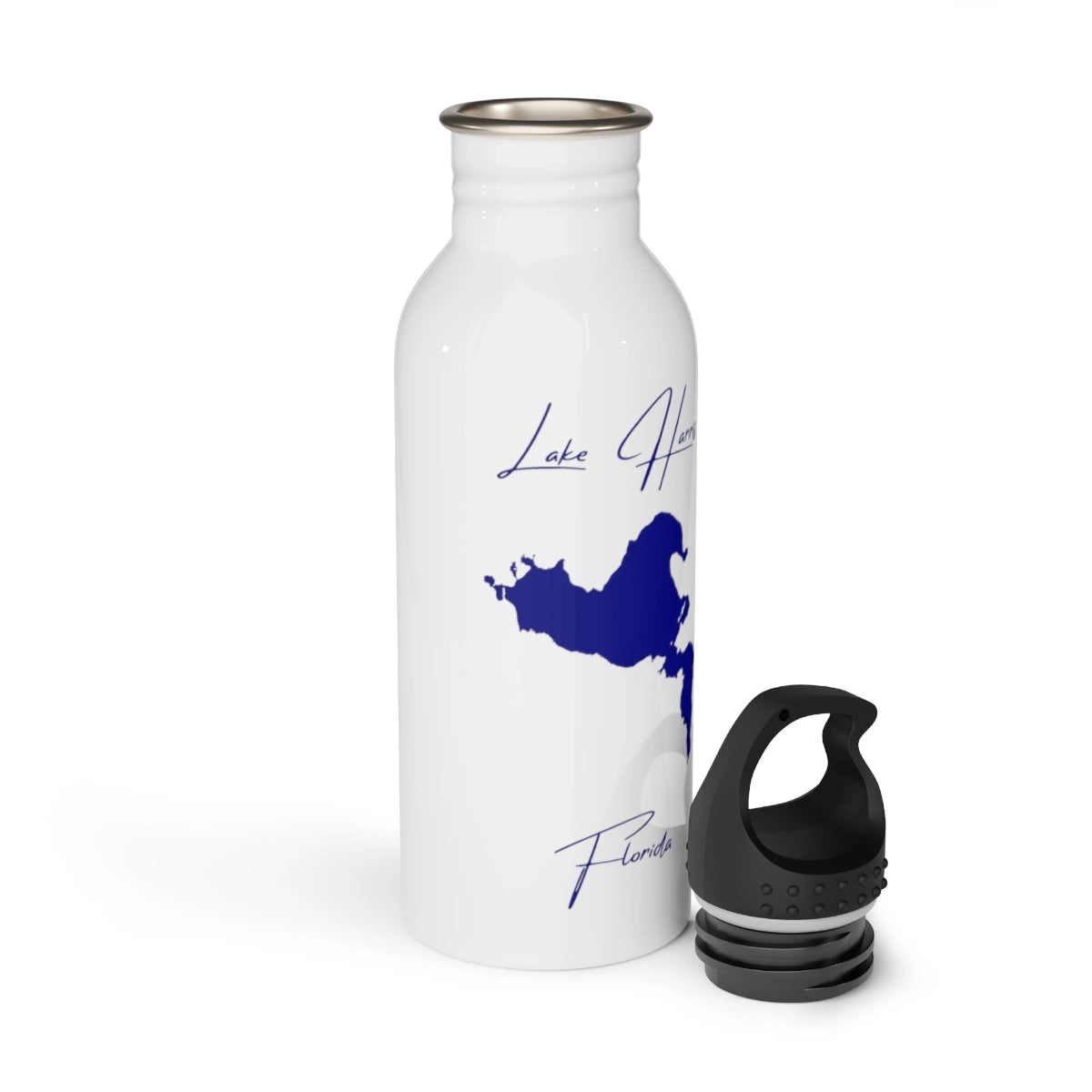 Florida Lake Harris Water bottle other position view from open white.webp