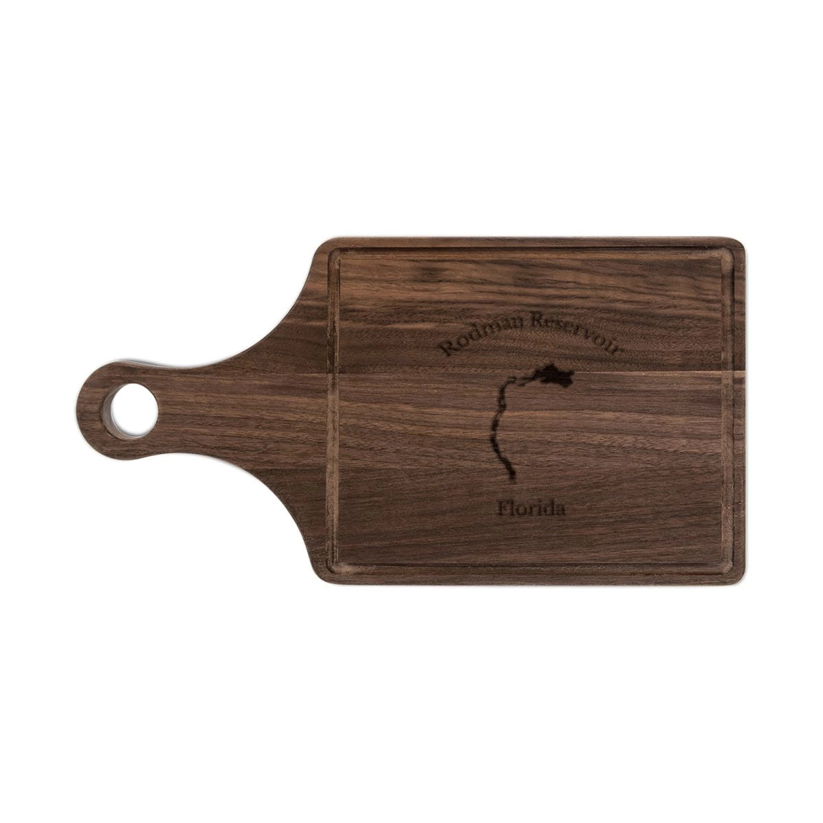 Florida Rodman Reservoir Engraved Cutting Board front position view from front walnut.webp