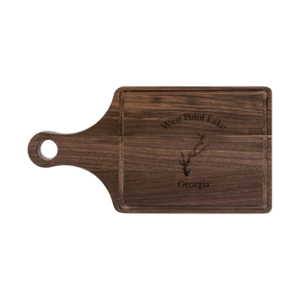 Georgia West Point Lake Engraved Cutting Board front position view from front walnut.webp