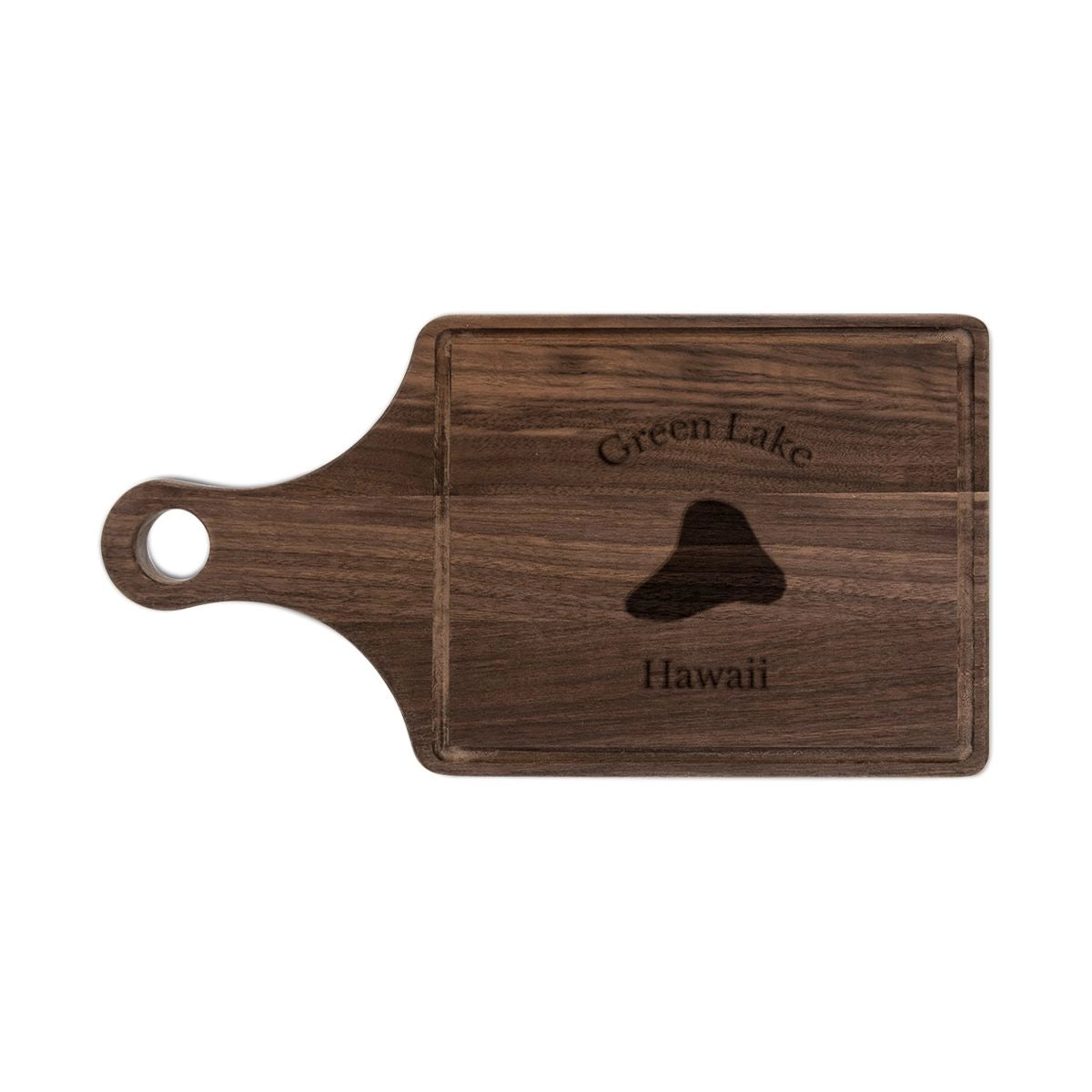 Hawaii Green Lake Engraved Cutting Board front position view from front walnut.webp
