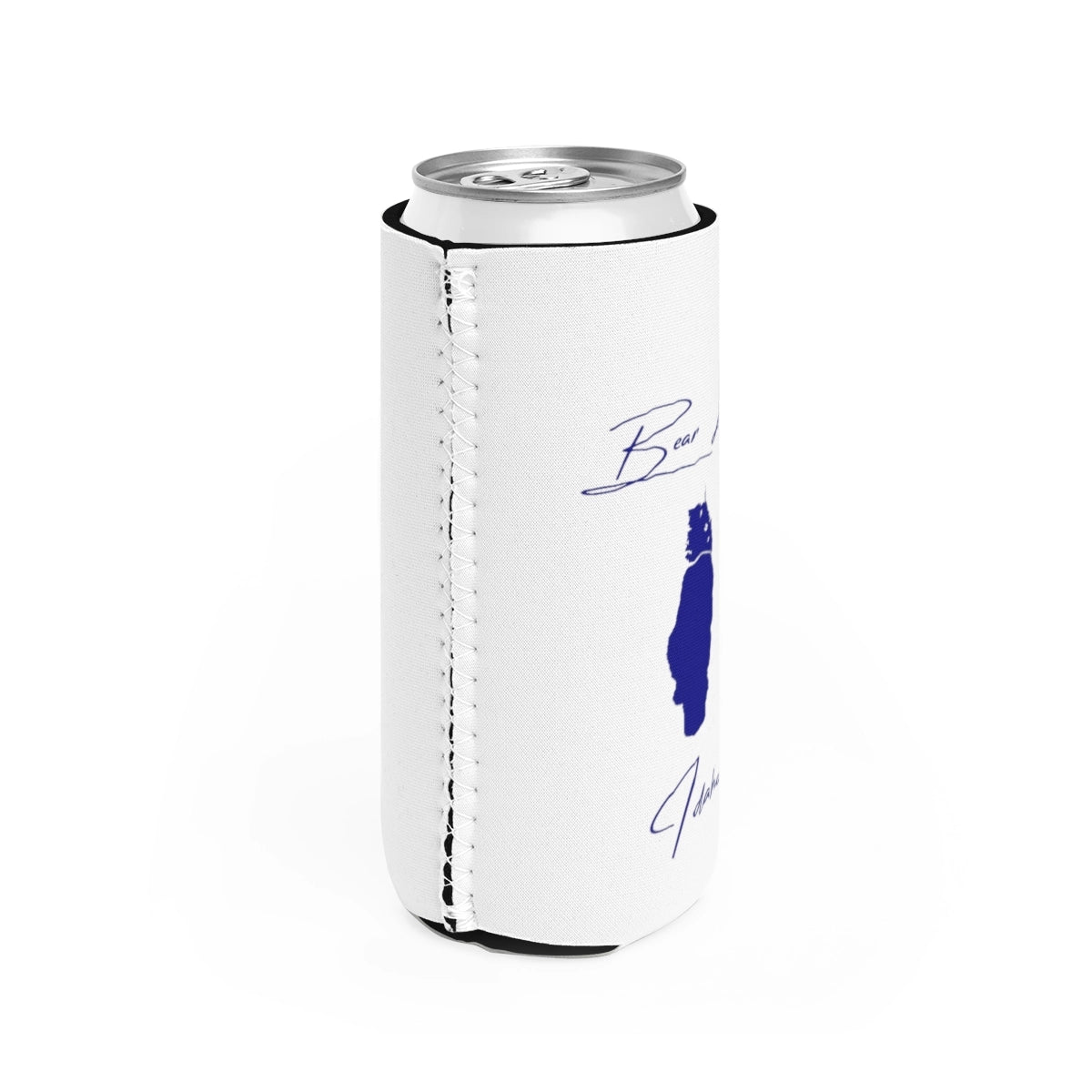 Idaho Bear Lake Slim Can Koozie all position view from right white.webp
