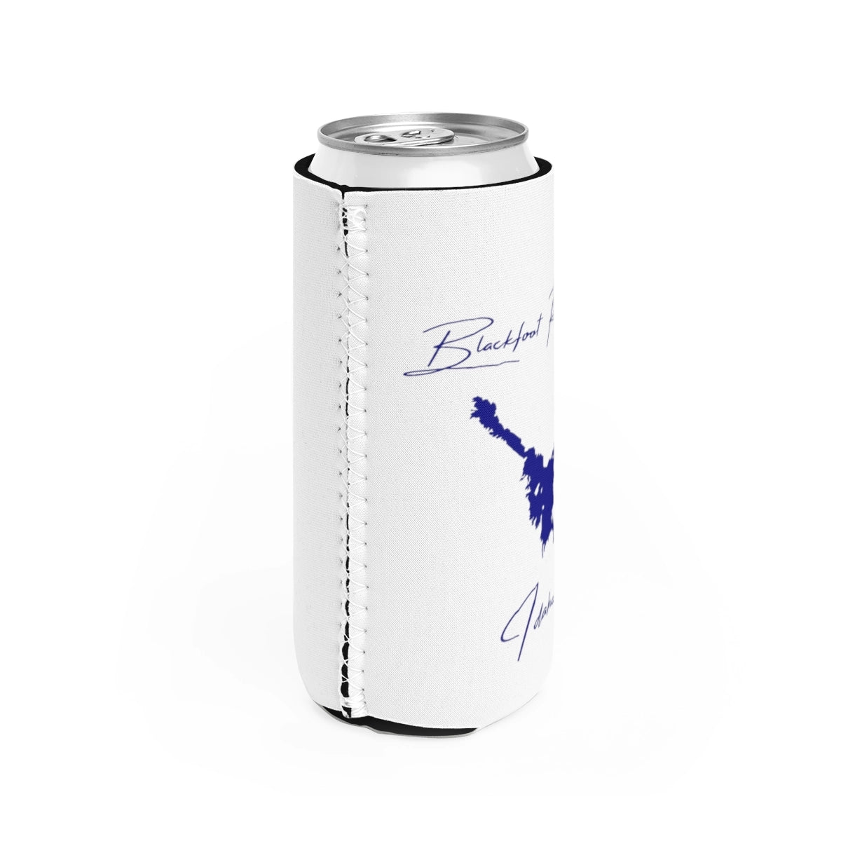 Idaho Blackfoot Reservoir Slim Can Koozie all position view from right white.webp
