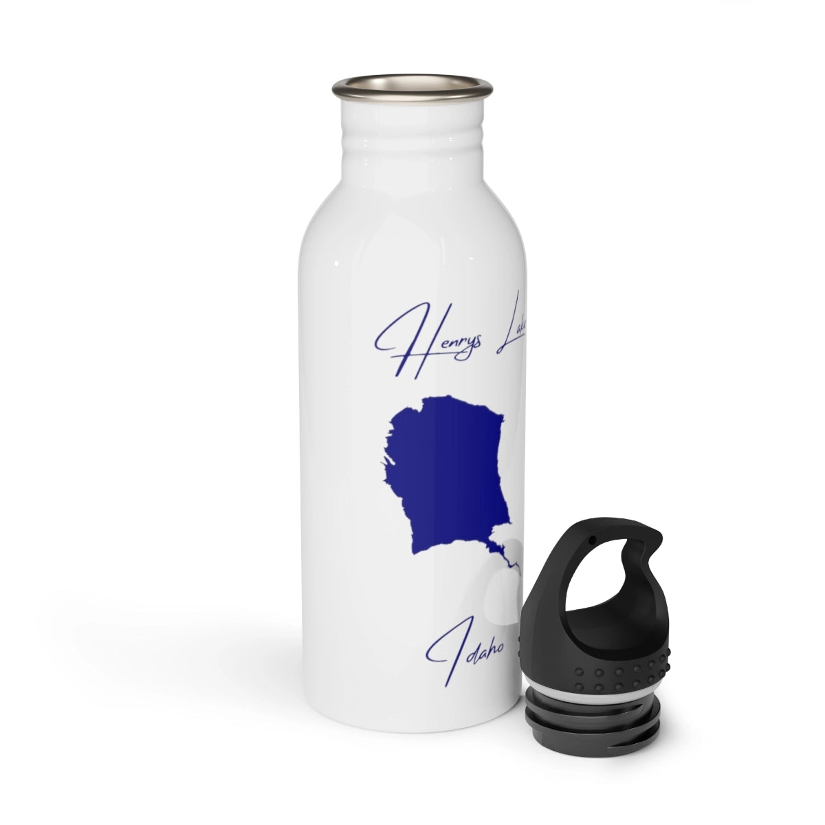Idaho Henrys Lake Water bottle other position view from open white.webp