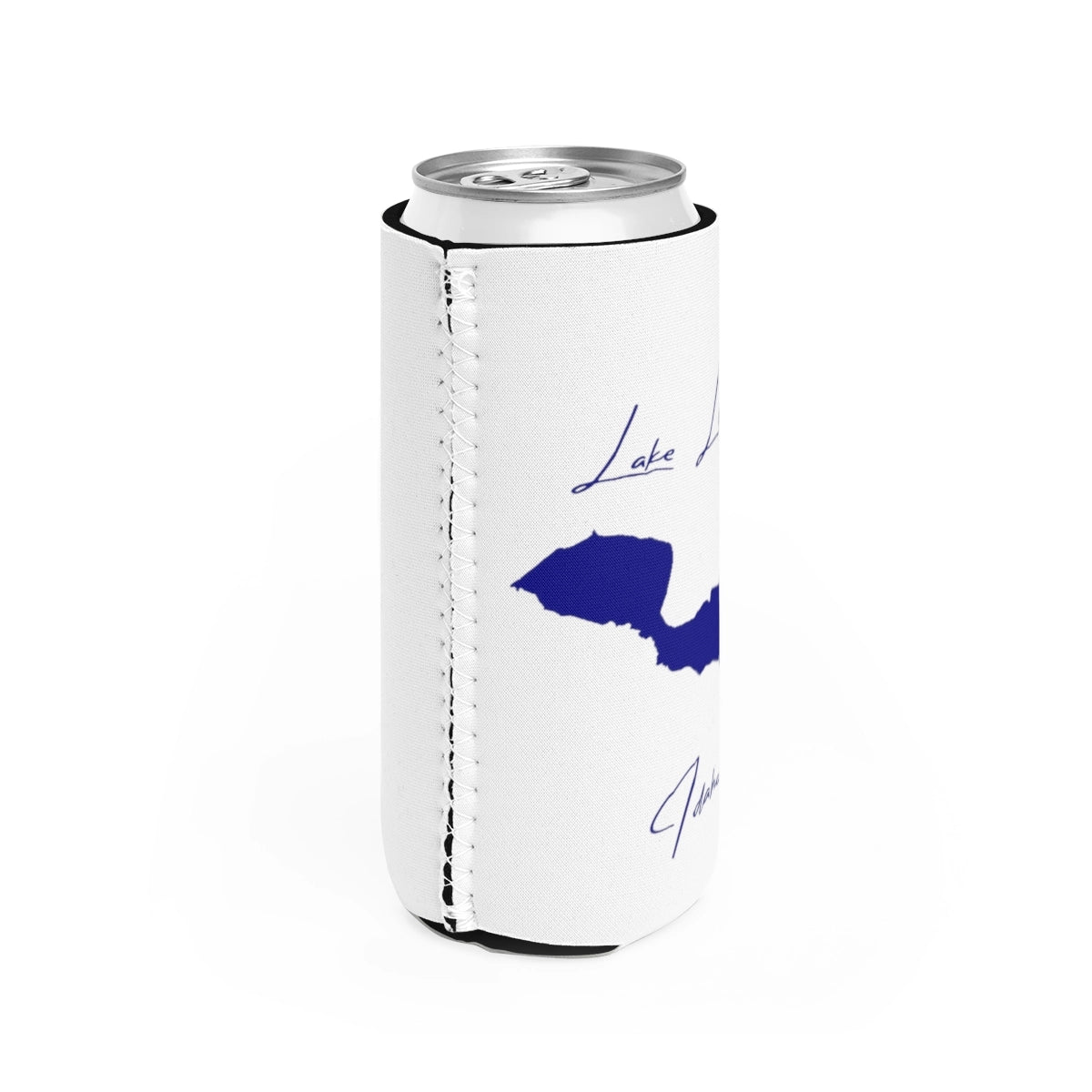 Idaho Lake Lowell Slim Can Koozie all position view from right white.webp