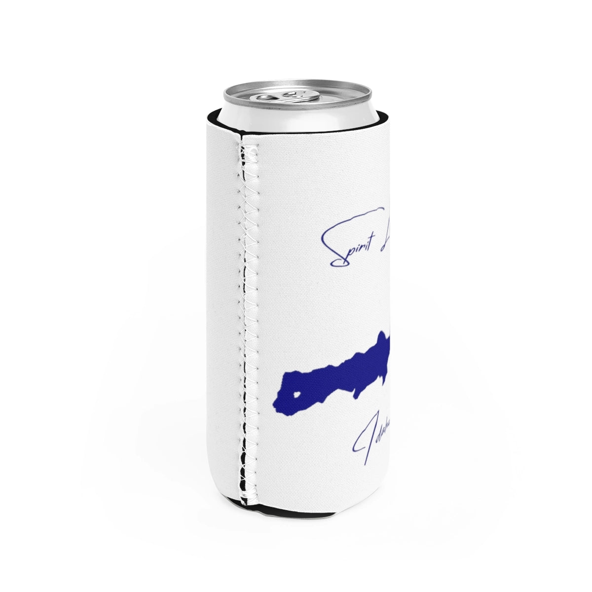 Idaho Spirit Lake Slim Can Koozie all position view from right white.webp