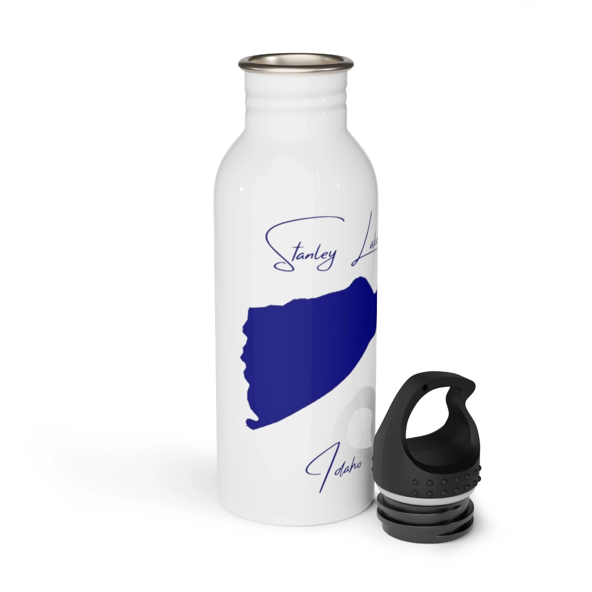 Idaho Stanley Lake Water bottle other position view from open white.webp