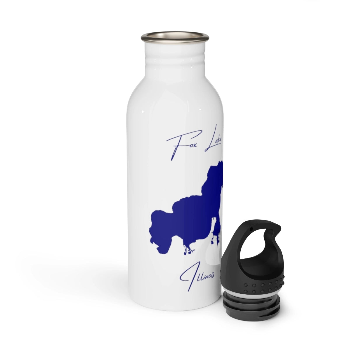 Illinois Fox Lake Water bottle other position view from open white.webp