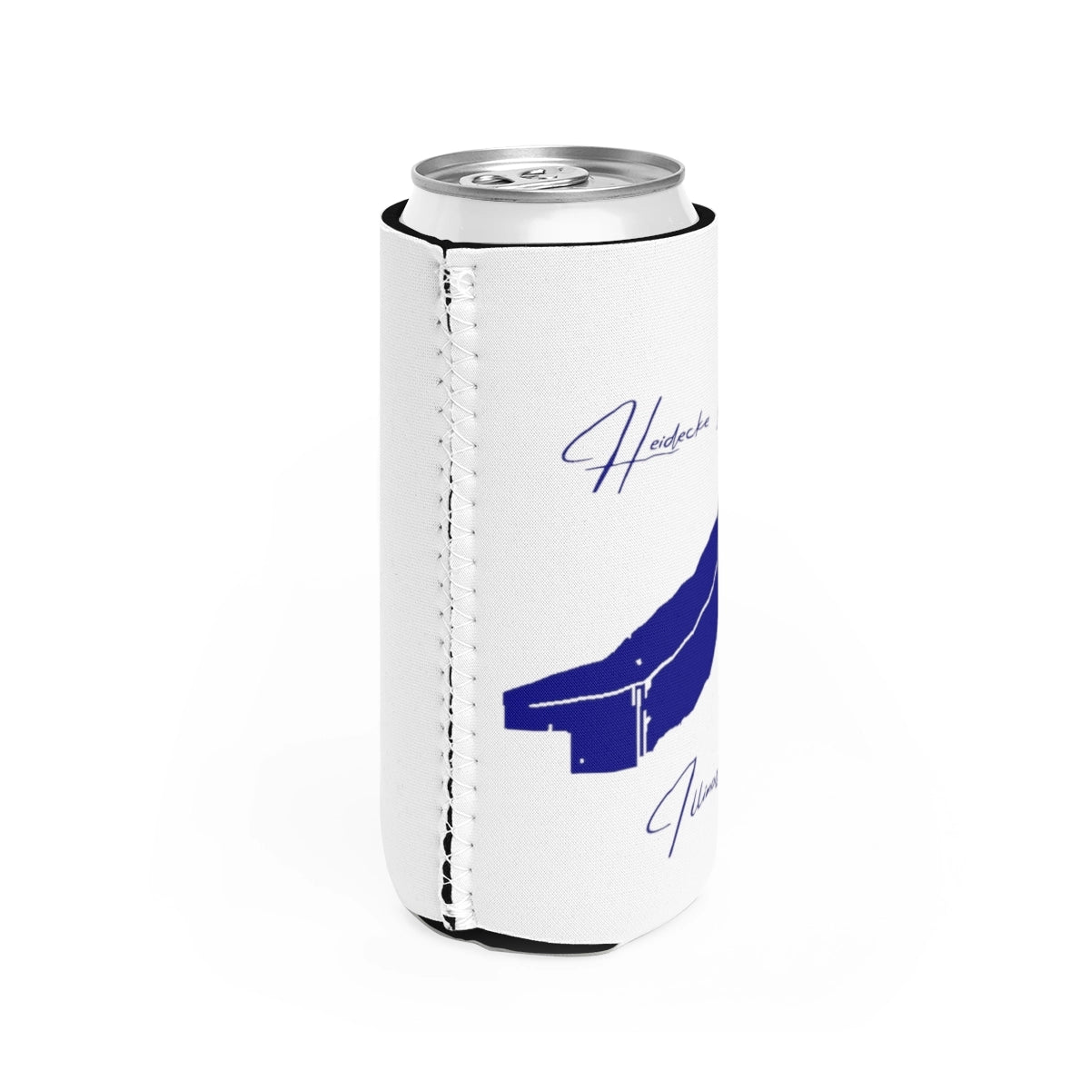 Illinois Heidecke Lake Slim Can Koozie all position view from right white.webp