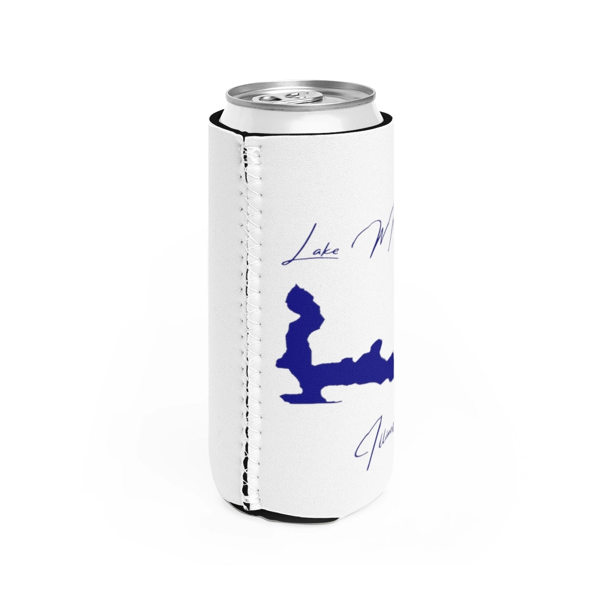 Illinois Lake Mauvaisterre Slim Can Koozie all position view from right white.webp