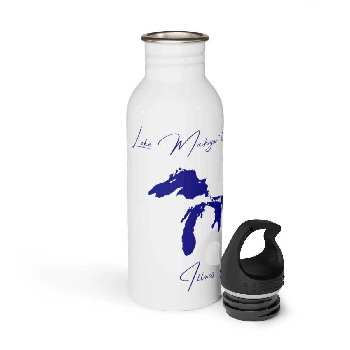 Illinois Lake Michigan-Huron Water bottle other position view from open white.webp