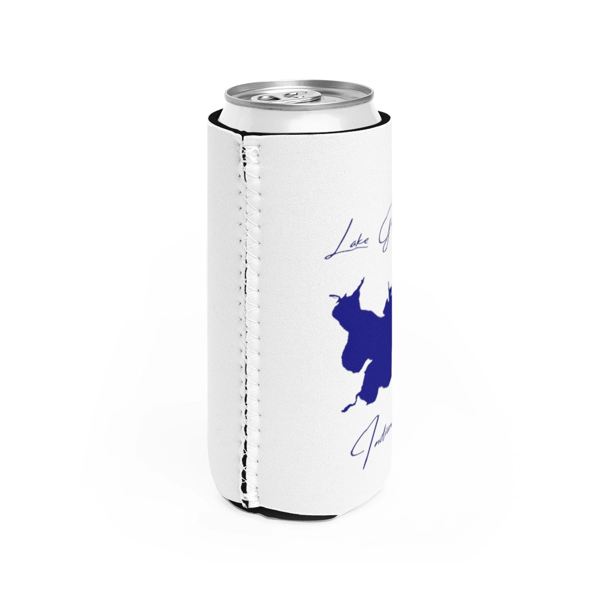 Indiana Lake George Slim Can Koozie all position view from right white.webp