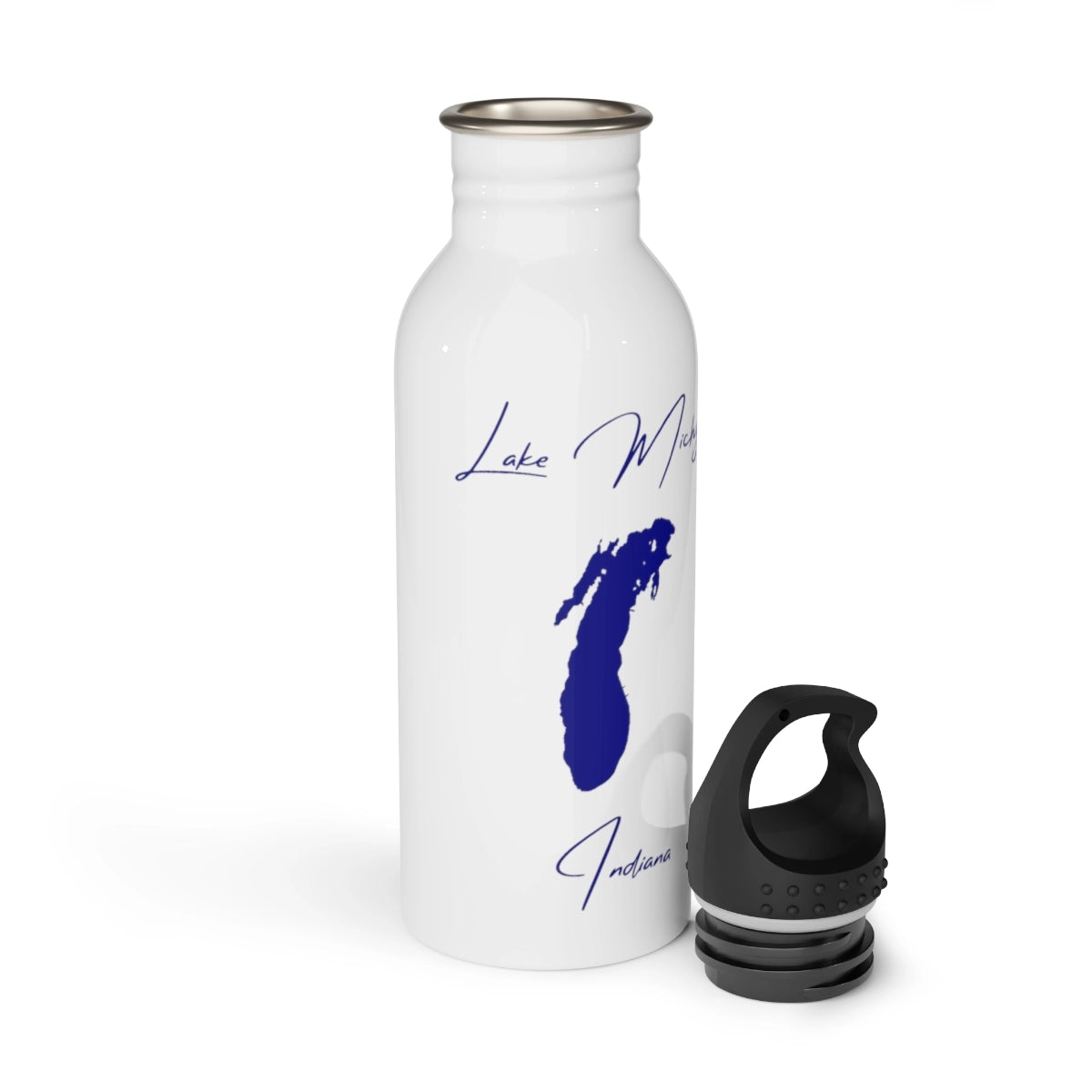Indiana Lake Michigan Water bottle other position view from open white.webp