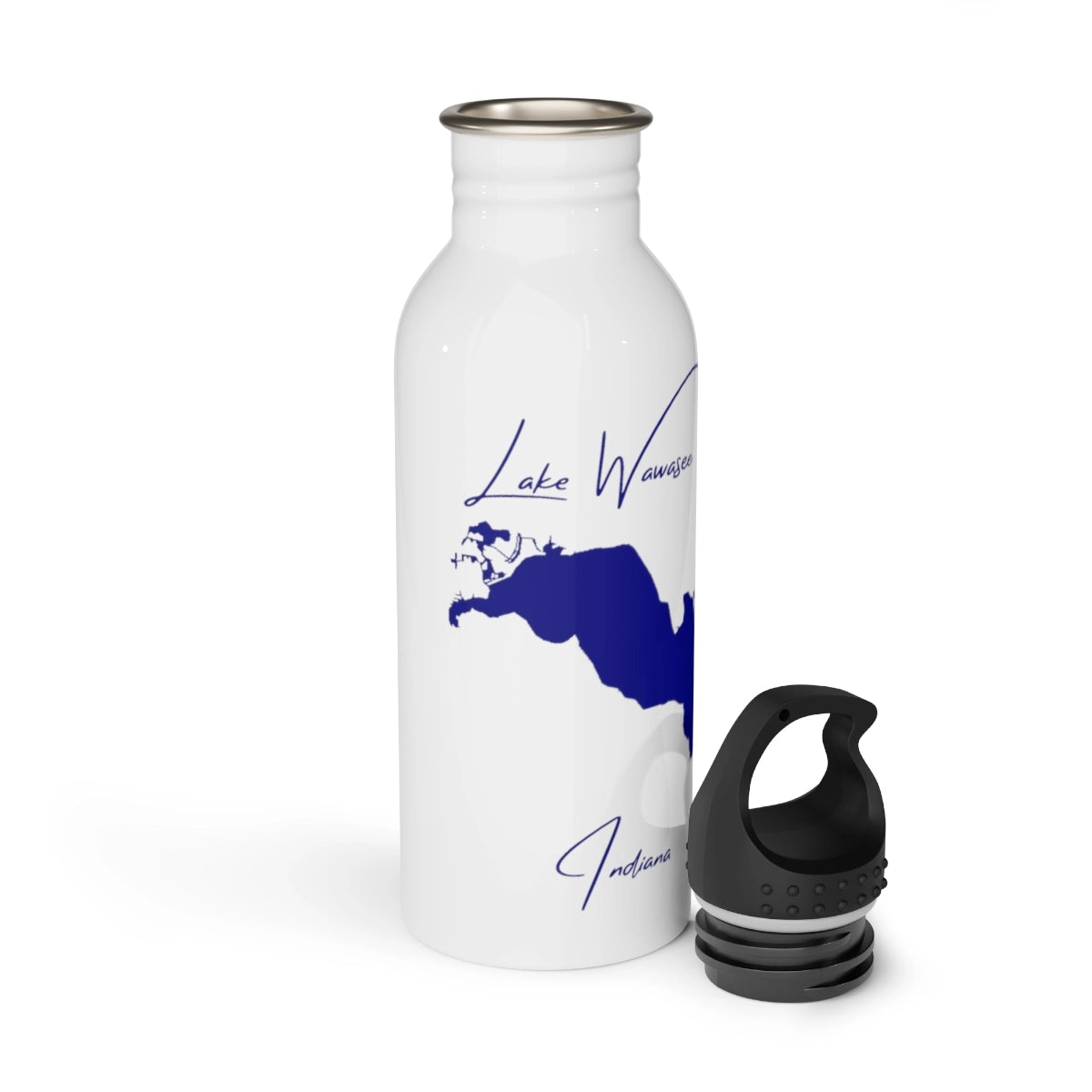 Indiana Lake Wawasee Water bottle other position view from open white.webp