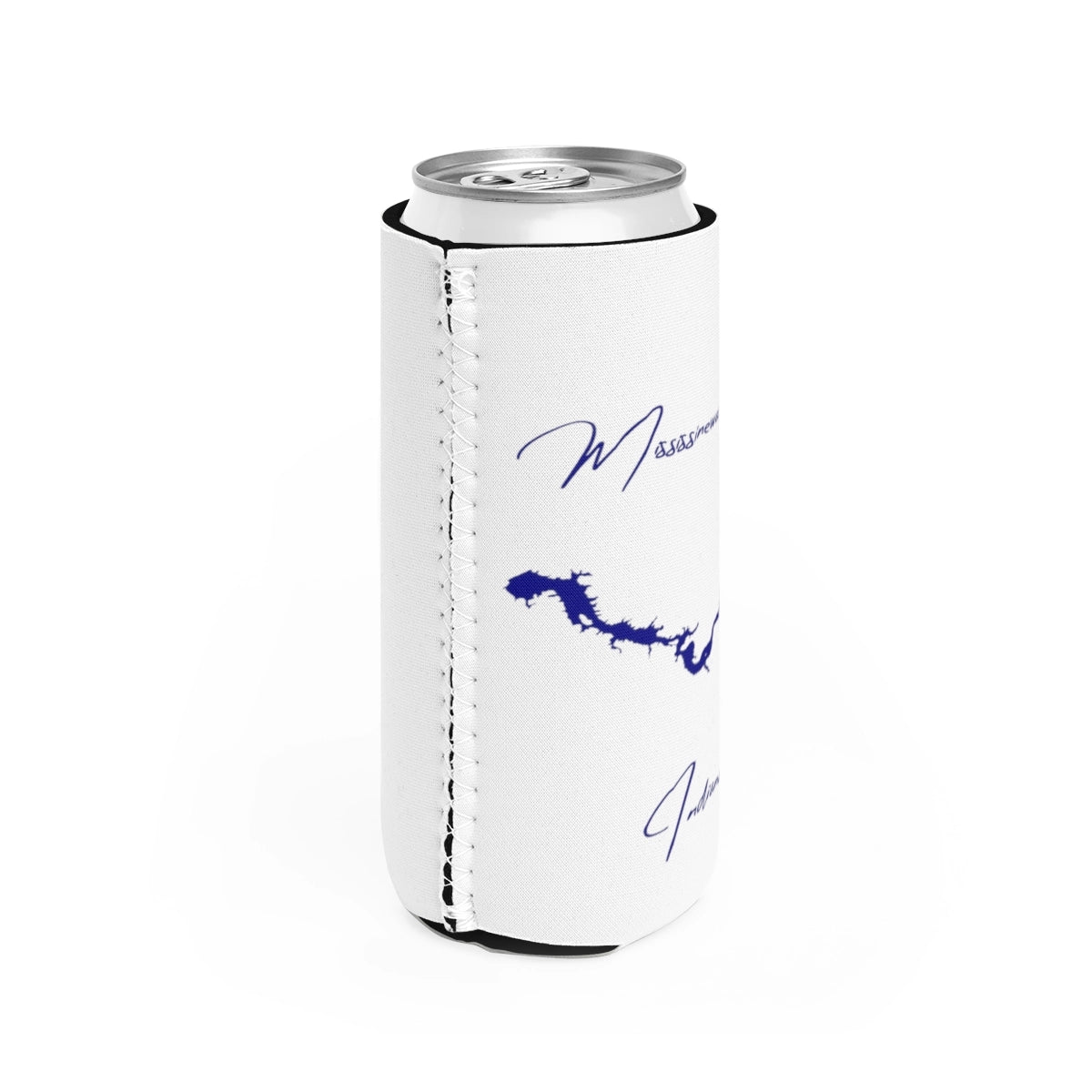 Indiana Mississinewa Lake Slim Can Koozie all position view from right white.webp