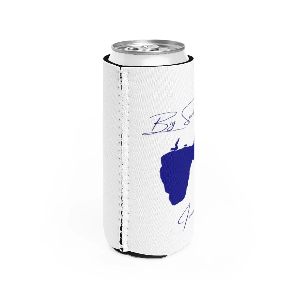 Iowa Big Spirit Lake Slim Can Koozie all position view from right white.webp