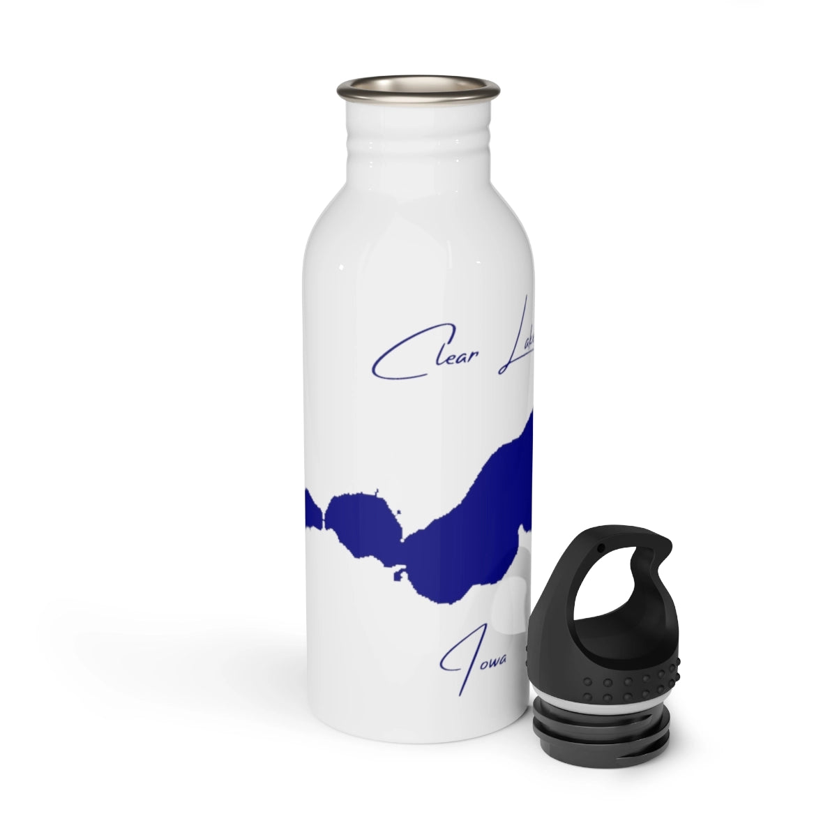 Iowa Clear Lake Water bottle other position view from open white.webp
