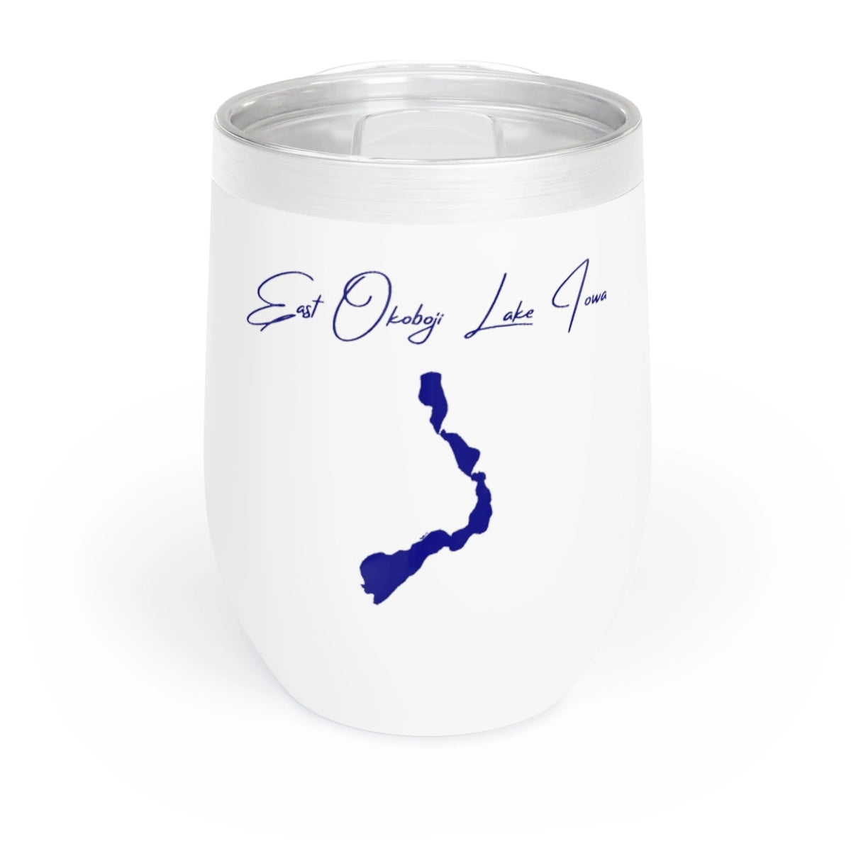 Iowa East Okoboji Lake Wine Tumbler front position view from front white.webp