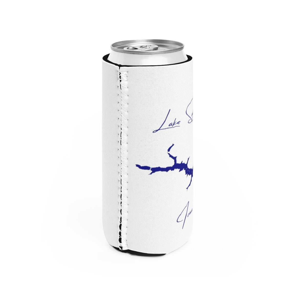 Iowa Lake Sugema Slim Can Koozie all position view from right white.webp