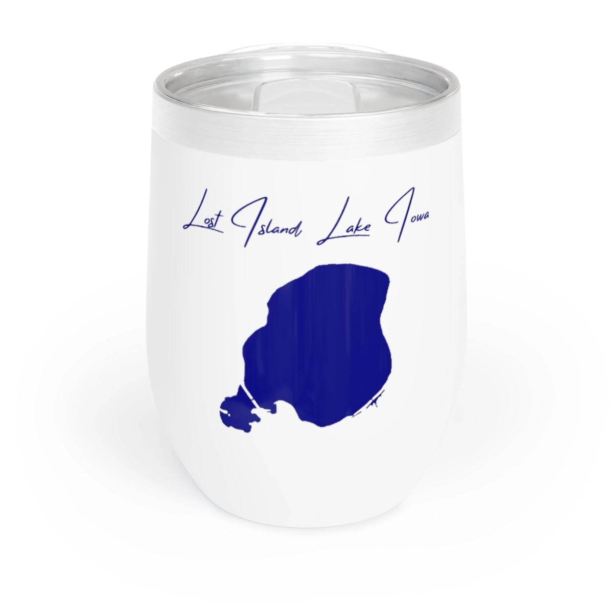 Iowa Lost Island Lake Wine Tumbler front position view from front white.webp