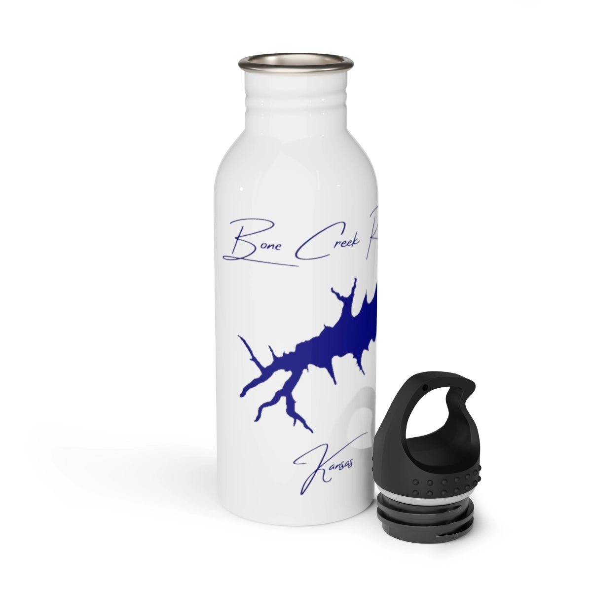 Kansas Bone Creek Reservoir Water bottle other position view from open white.webp