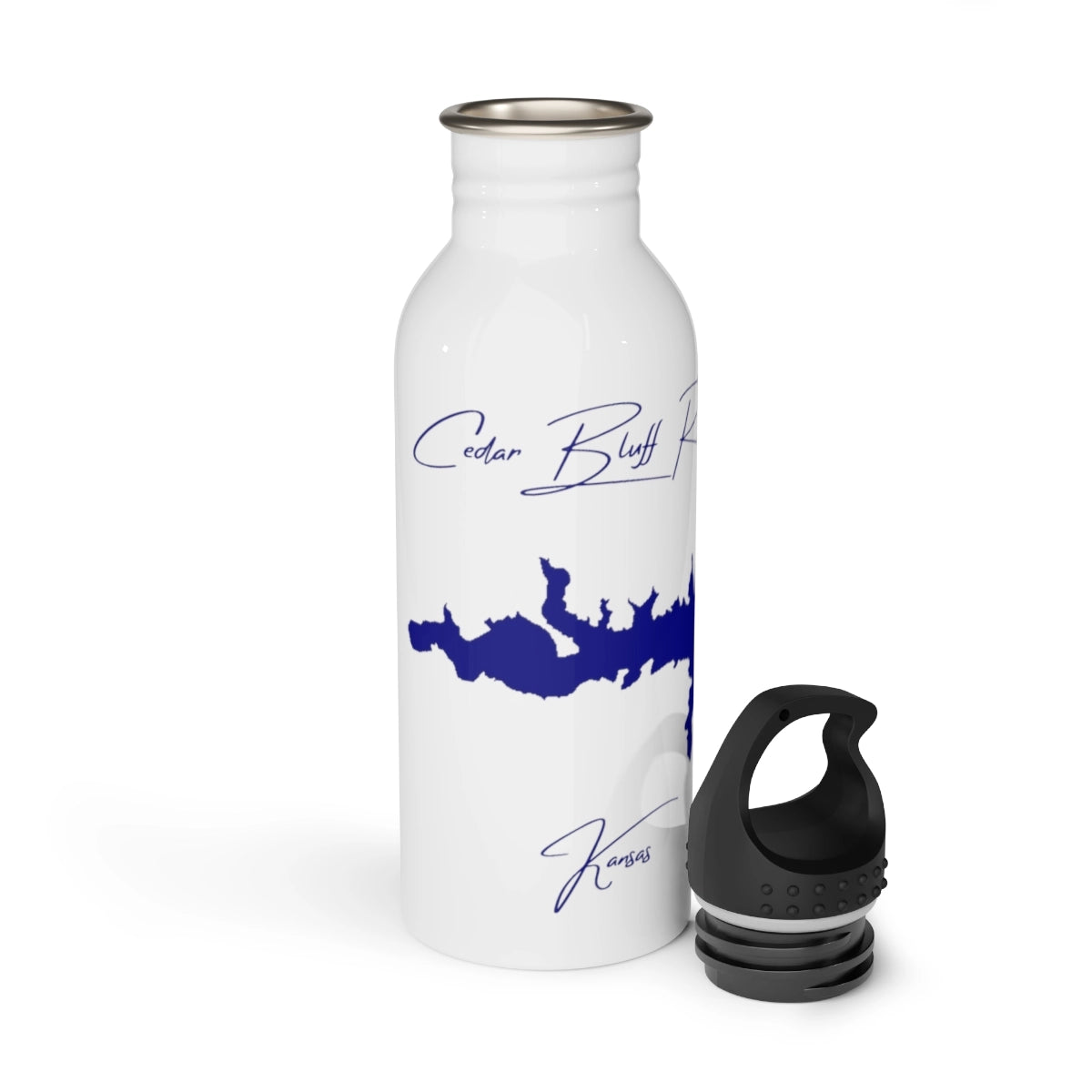 Kansas Cedar Bluff Reservoir Water bottle other position view from open white.webp