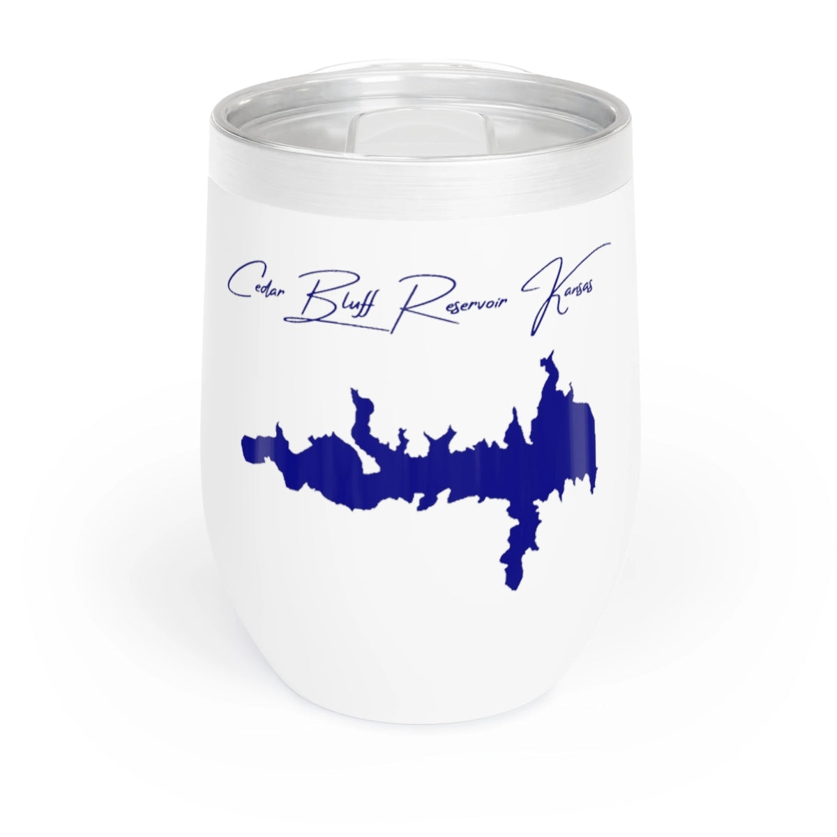 Kansas Cedar Bluff Reservoir Wine Tumbler front position view from front white.webp