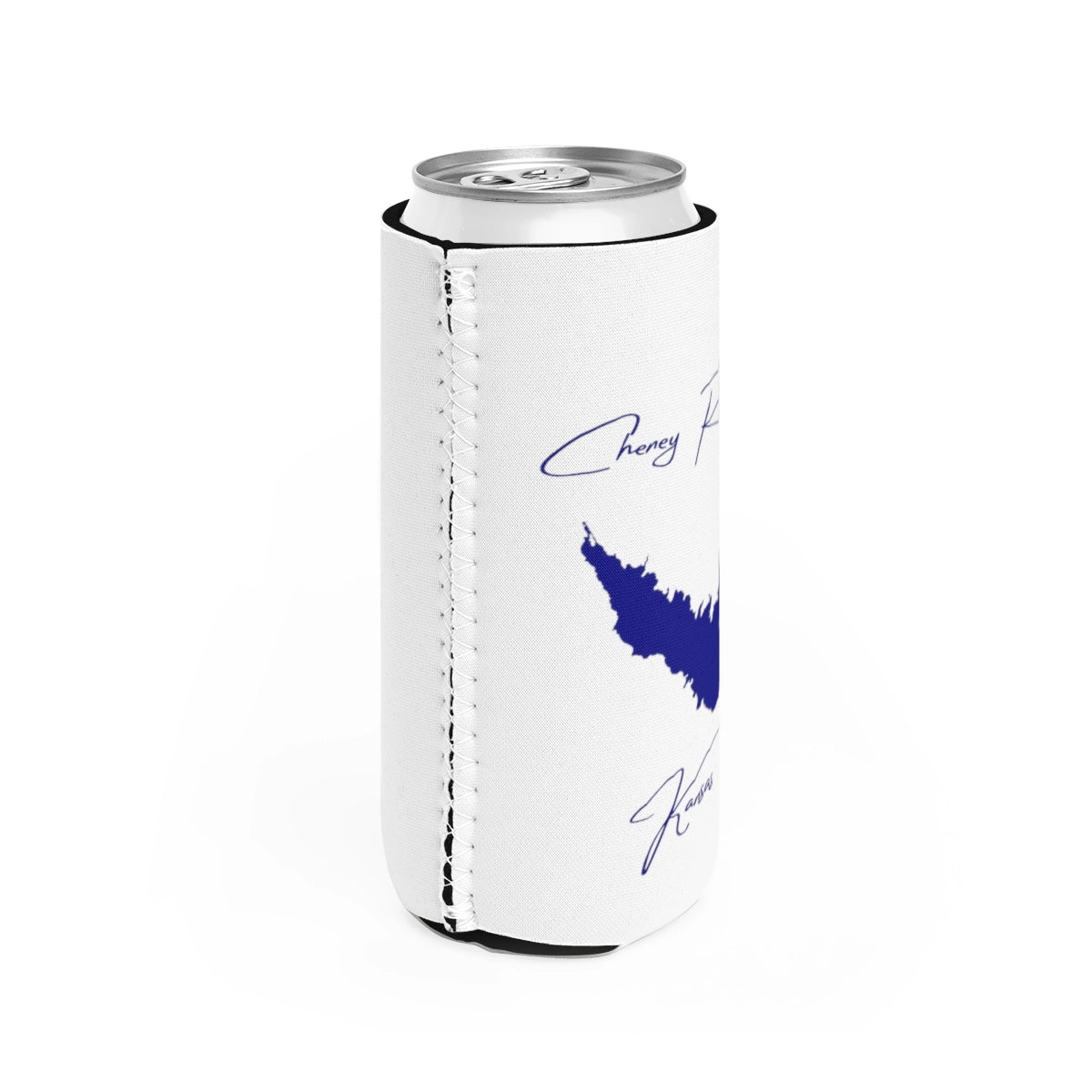 Kansas Cheney Reservoir Slim Can Koozie all position view from right white.webp