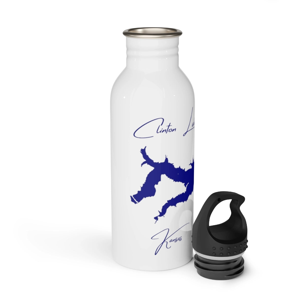 Kansas Clinton Lake Water bottle other position view from open white.webp