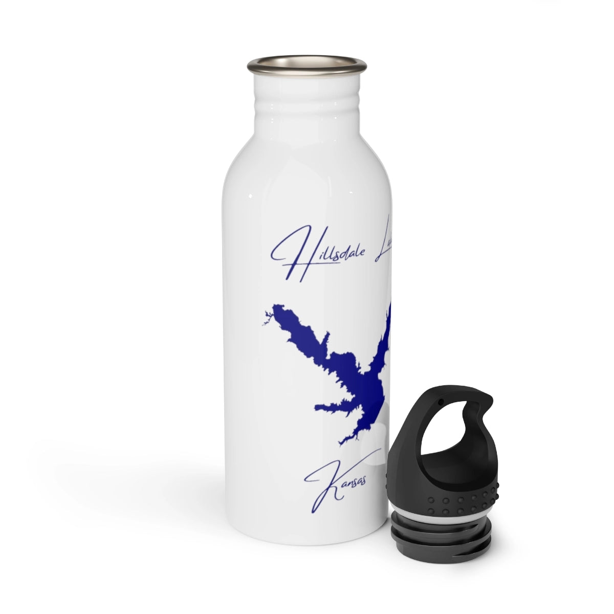 Kansas Hillsdale Lake Water bottle other position view from open white.webp
