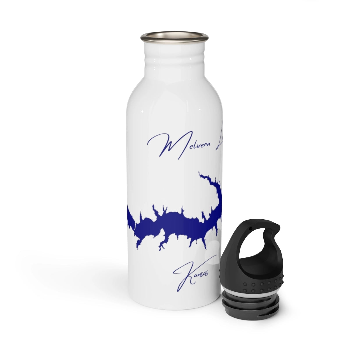 Kansas Melvern Lake Water bottle other position view from open white.webp