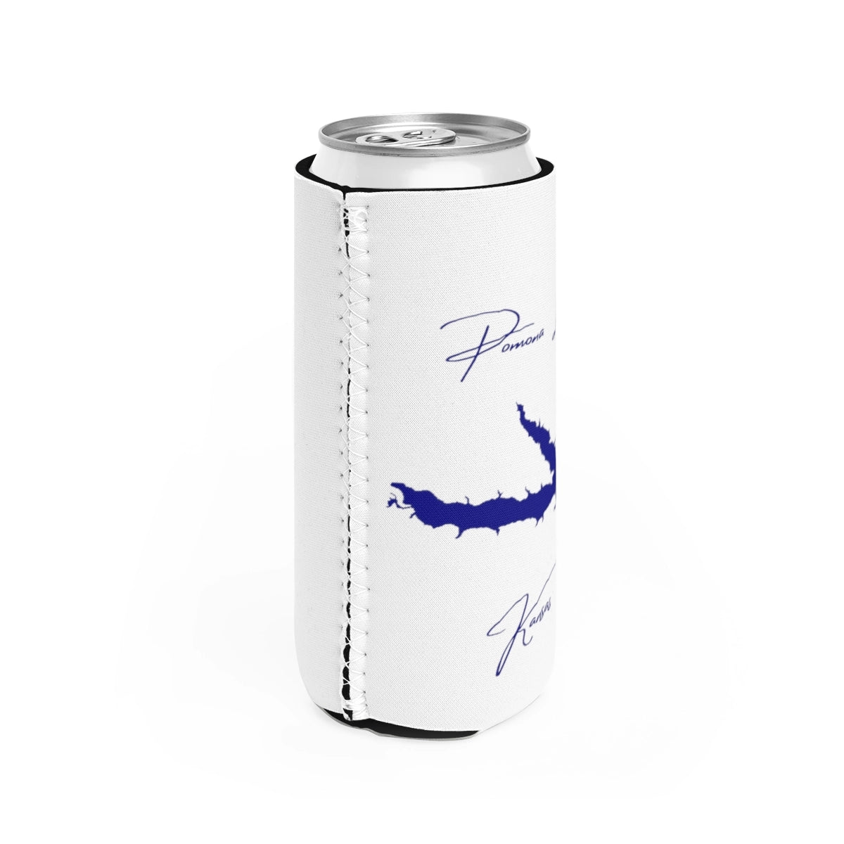 Kansas Pomona Lake Slim Can Koozie all position view from right white.webp