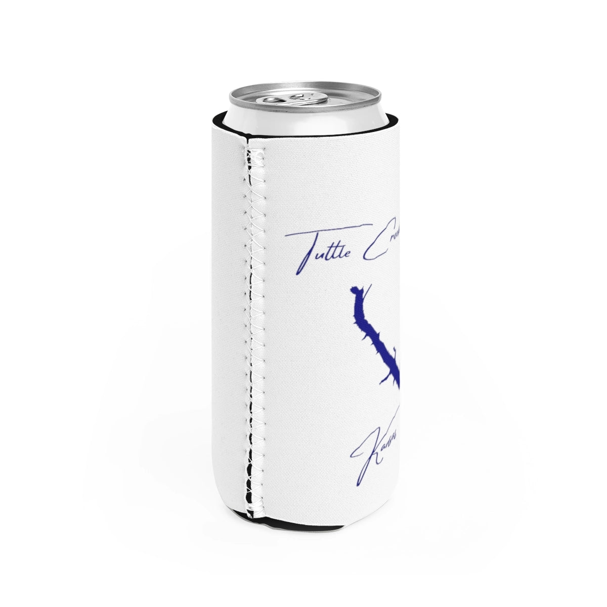 Kansas Tuttle Creek Lake Slim Can Koozie all position view from right white.webp