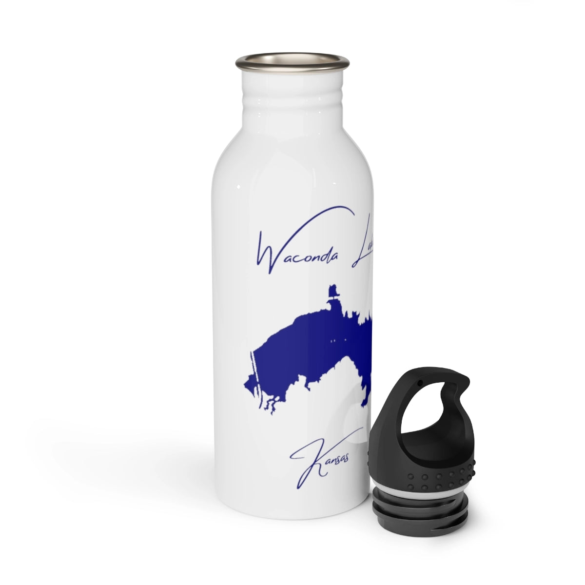 Kansas Waconda Lake Water bottle other position view from open white.webp