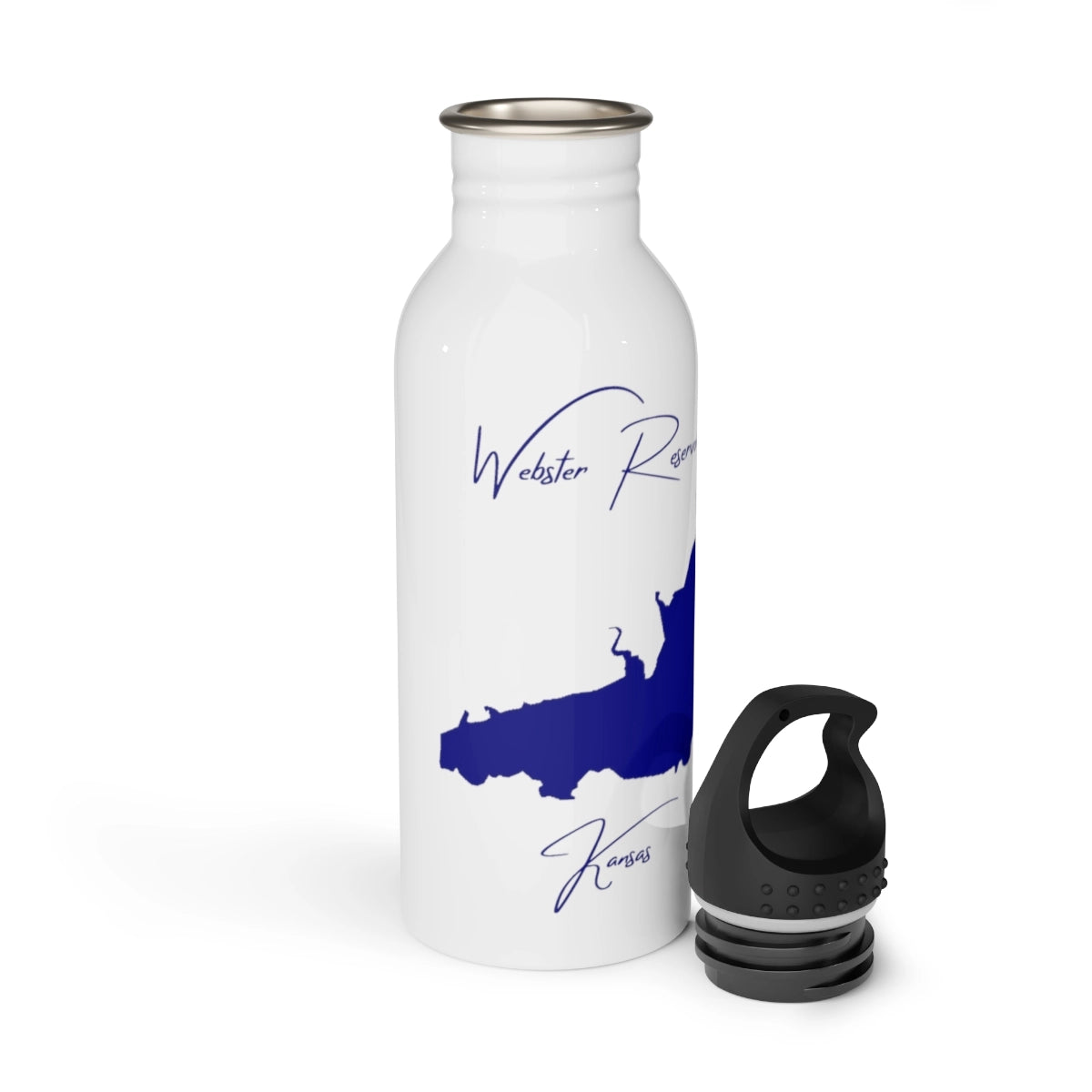 Kansas Webster Reservoir Water bottle other position view from open white.webp